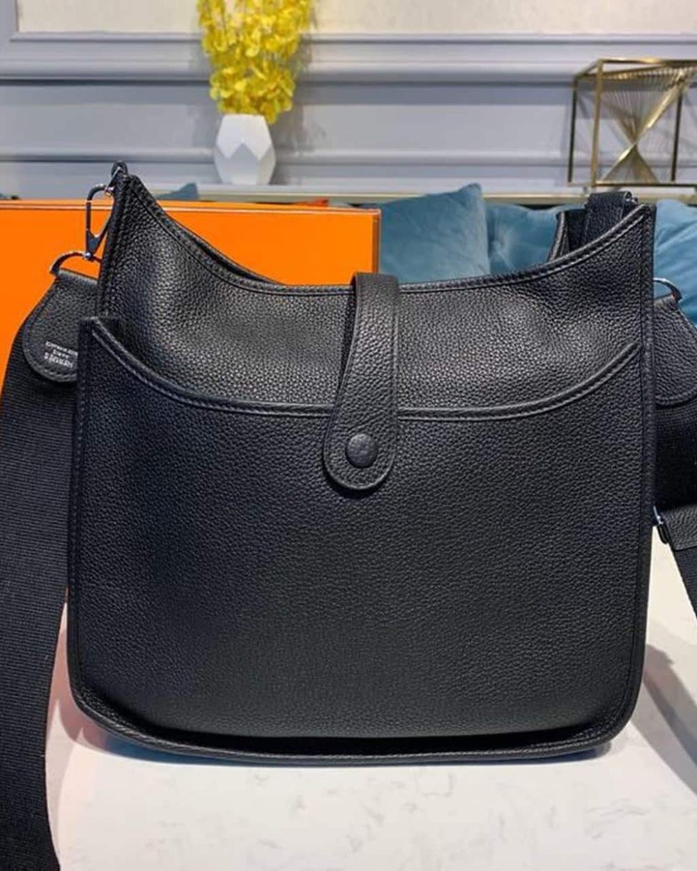 1:1 Replica Hermes Evelyne III 29 Bag Black With Silver-Toned Hardware For Women, Women's Shoulder And Crossbody Bags 11.4in/29cm H056277CK89