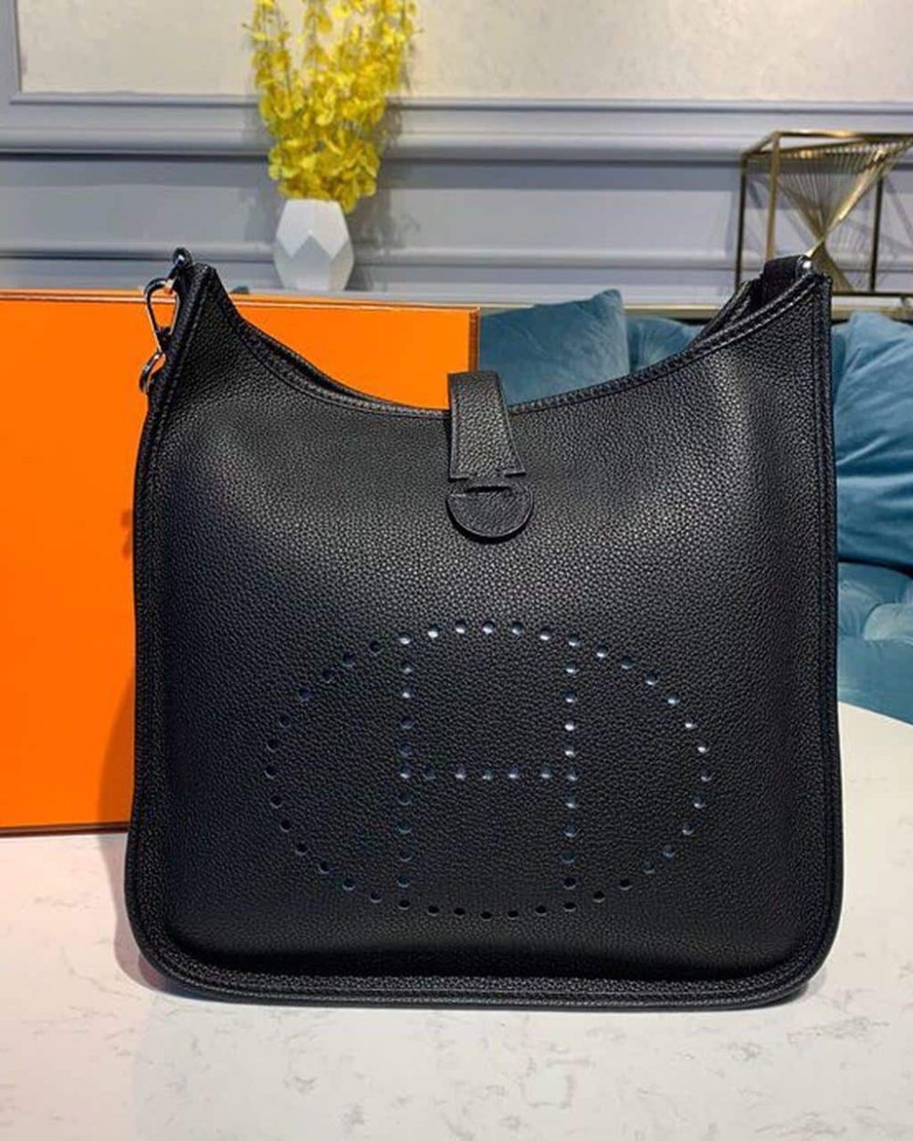 1:1 Replica Hermes Evelyne III 29 Bag Black With Silver-Toned Hardware For Women, Women's Shoulder And Crossbody Bags 11.4in/29cm H056277CK89