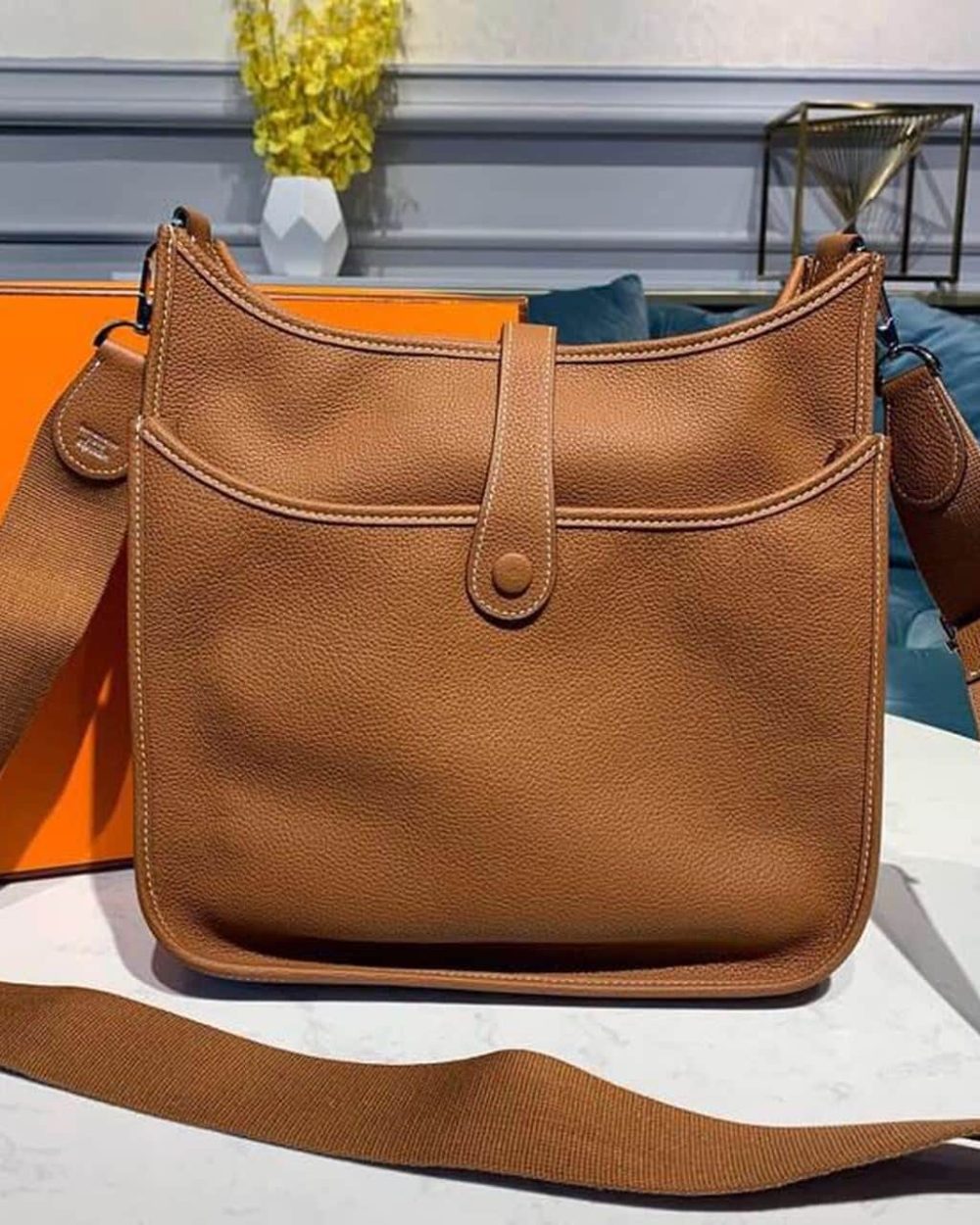 1:1 Replica Hermes Evelyne III 29 Bag Brown With Silver-Toned Hardware For Women, Women's Shoulder And Crossbody Bags 11.4in/29cm H073599CC37