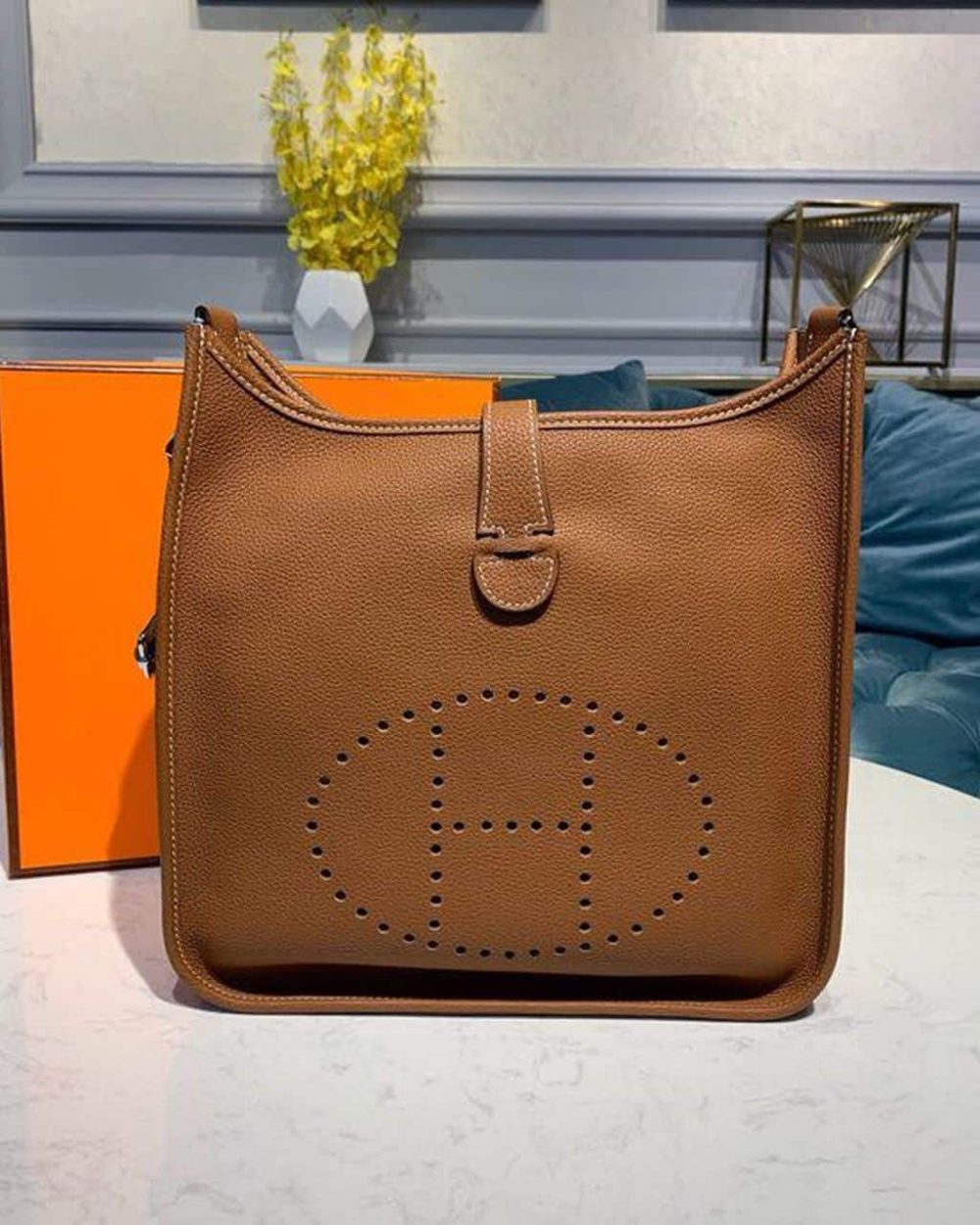 1:1 Replica Hermes Evelyne III 29 Bag Brown With Silver-Toned Hardware For Women, Women's Shoulder And Crossbody Bags 11.4in/29cm H073599CC37