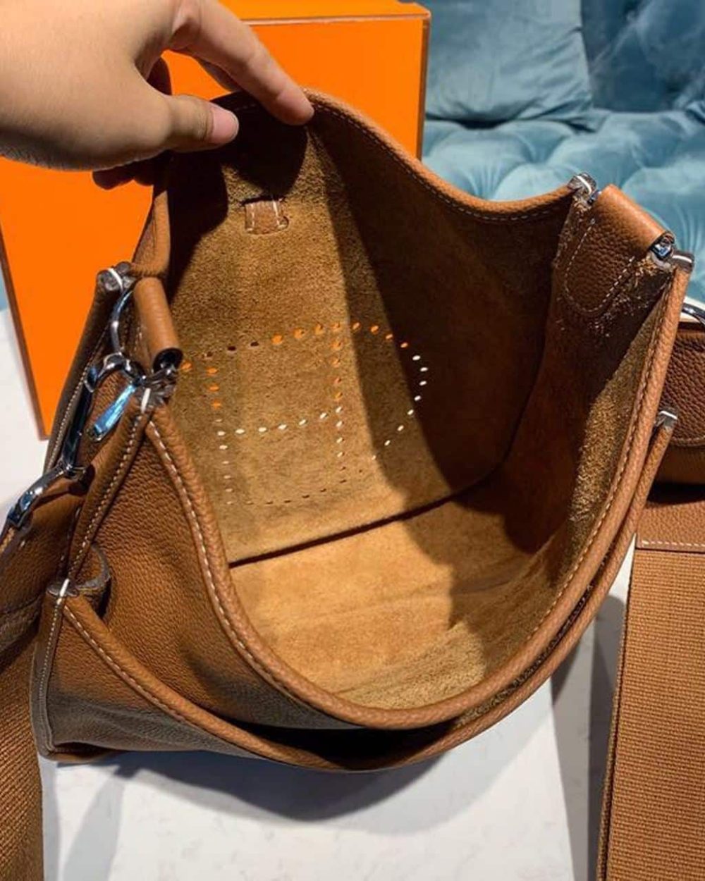 1:1 Replica Hermes Evelyne III 29 Bag Brown With Silver-Toned Hardware For Women, Women's Shoulder And Crossbody Bags 11.4in/29cm H073599CC37