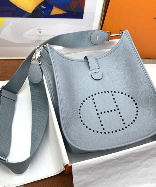 1:1 Replica Hermes Evelyne III 29 Bag Light Blue With Silver-Toned Hardware For Women, Women's Shoulder And Crossbody Bags 11.4in/29cm H056277CK18