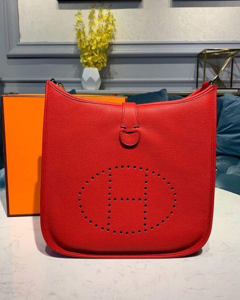 1:1 Replica Hermes Evelyne III 29 Bag Red With Silver-Toned Hardware For Women, Women's Shoulder And Crossbody Bags 11.4in/29cm