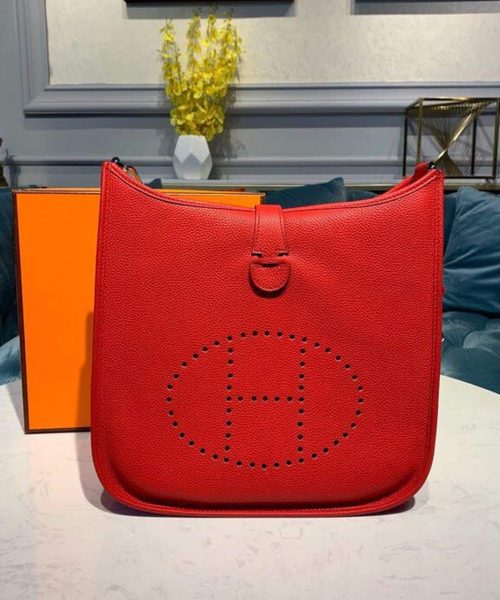 1:1 Replica Hermes Evelyne III 29 Bag Red With Silver-Toned Hardware For Women, Women's Shoulder And Crossbody Bags 11.4in/29cm