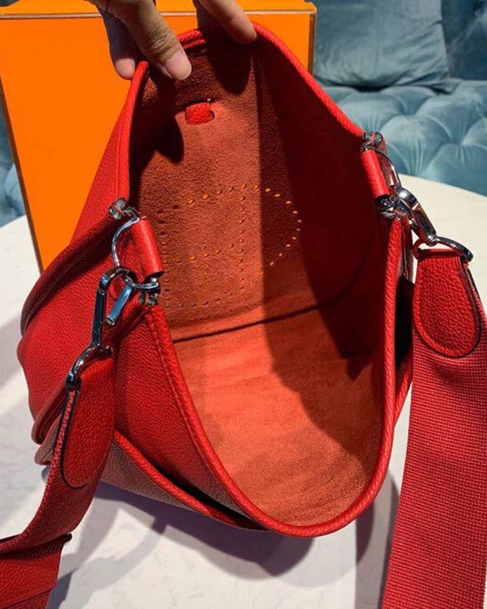 1:1 Replica Hermes Evelyne III 29 Bag Red With Silver-Toned Hardware For Women, Women's Shoulder And Crossbody Bags 11.4in/29cm