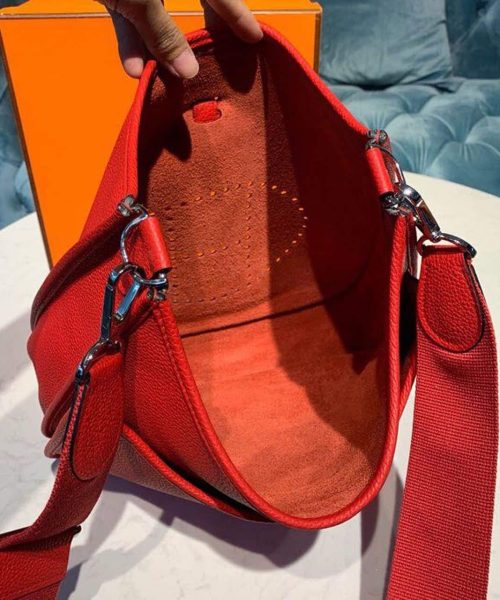 1:1 Replica Hermes Evelyne III 29 Bag Red With Silver-Toned Hardware For Women, Women's Shoulder And Crossbody Bags 11.4in/29cm