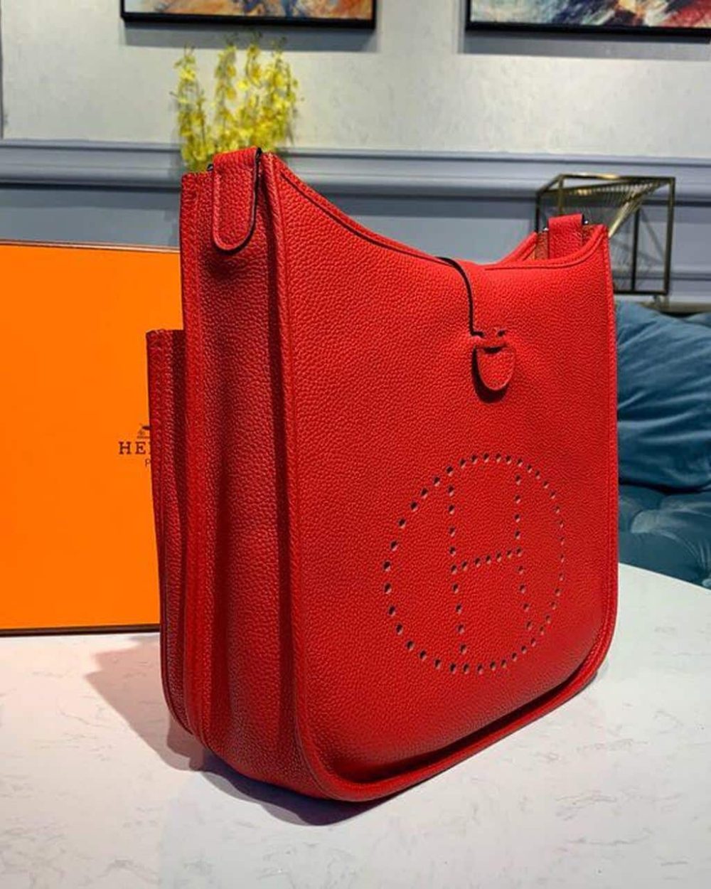 1:1 Replica Hermes Evelyne III 29 Bag Red With Silver-Toned Hardware For Women, Women's Shoulder And Crossbody Bags 11.4in/29cm