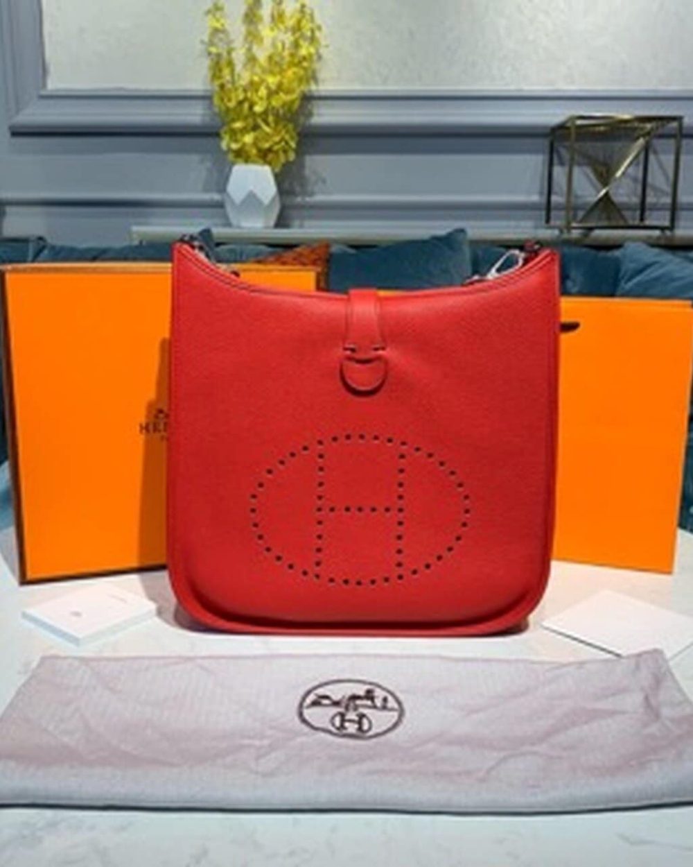 1:1 Replica Hermes Evelyne III 29 Bag Red With Silver-Toned Hardware For Women, Women's Shoulder And Crossbody Bags 11.4in/29cm