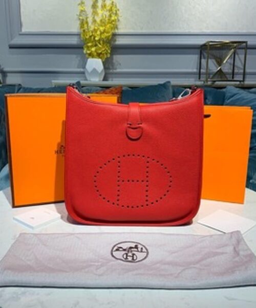 1:1 Replica Hermes Evelyne III 29 Bag Red With Silver-Toned Hardware For Women, Women's Shoulder And Crossbody Bags 11.4in/29cm