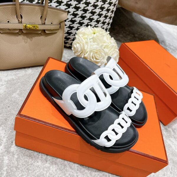 Hermes Extra Sandal Black/White For Women, Women's Shoes H221146Z 90350
