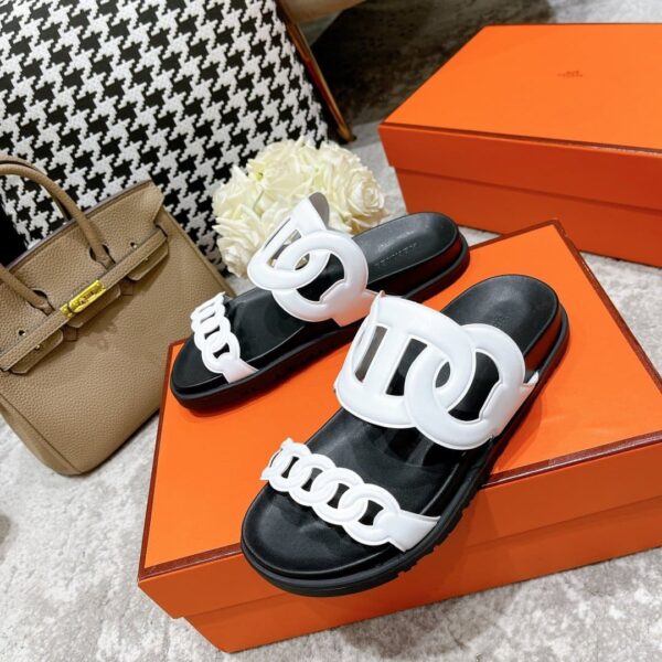 Hermes Extra Sandal Black/White For Women, Women's Shoes H221146Z 90350