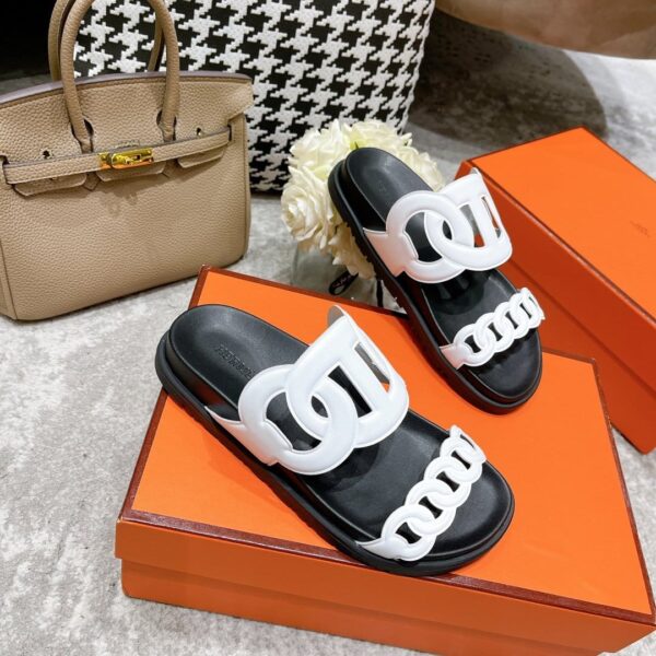 Hermes Extra Sandal Black/White For Women, Women's Shoes H221146Z 90350