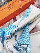 Hermes Garde-Robe Pop Detail Beige/Blue/Green Square Scarf 90cm/35in 