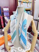Hermes Garde-Robe Pop Detail Beige/Blue/Green Square Scarf 90cm/35in 