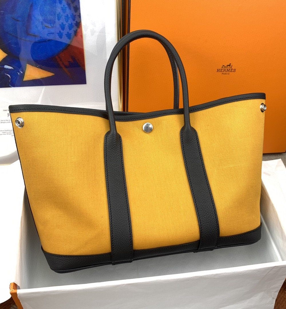 1:1 Replica Hermes Garden Party 36 Canvas Tote Bag Yellow/Black For Women, Women’s Handbags, Shoulder Bags 14.2in/36cm