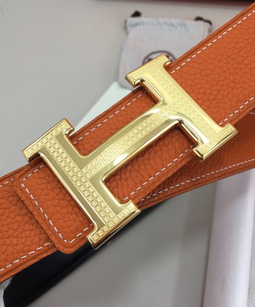 1:1 Replica Hermes H Guillochee Belt Buckle & Reversible Orange For Women, Women Belt
