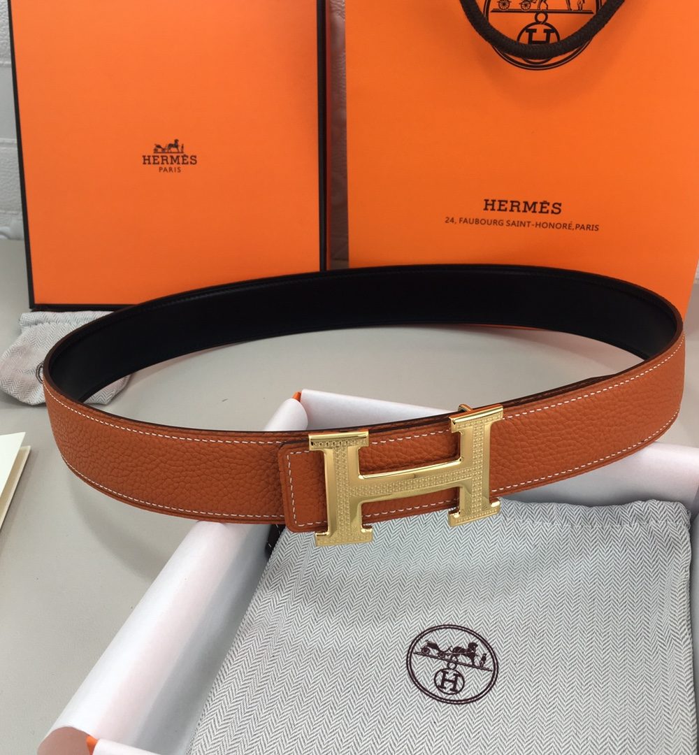 1:1 Replica Hermes H Guillochee Belt Buckle & Reversible Orange For Women, Women Belt