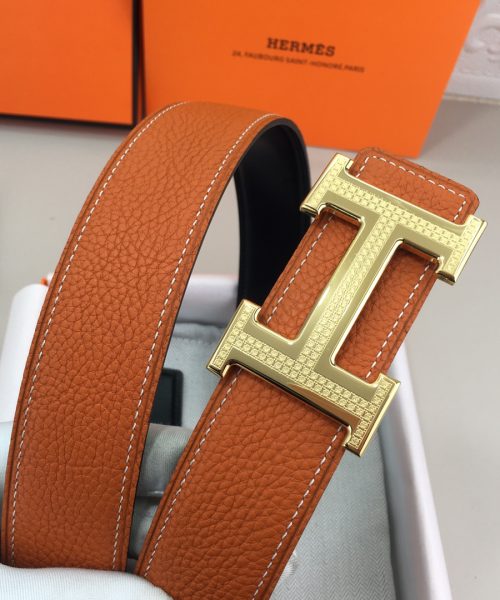 1:1 Replica Hermes H Guillochee Belt Buckle & Reversible Orange For Women, Women Belt
