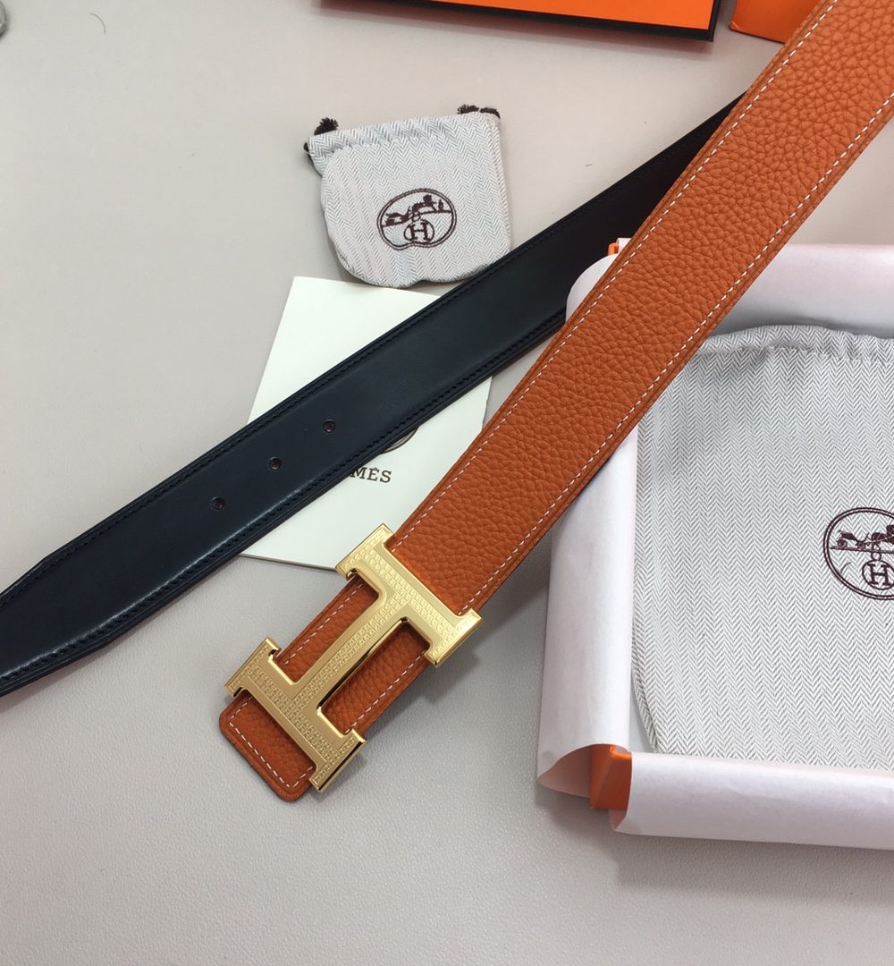 1:1 Replica Hermes H Guillochee Belt Buckle & Reversible Orange For Women, Women Belt