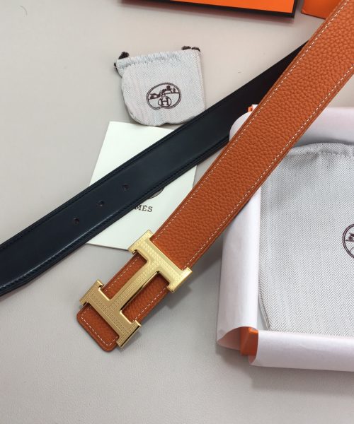 1:1 Replica Hermes H Guillochee Belt Buckle & Reversible Orange For Women, Women Belt
