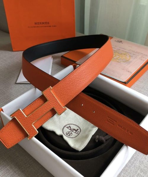 1:1 Replica Hermes H Guillochee Belt Buckle & Reversible Strap Orange For Women, Women Belt