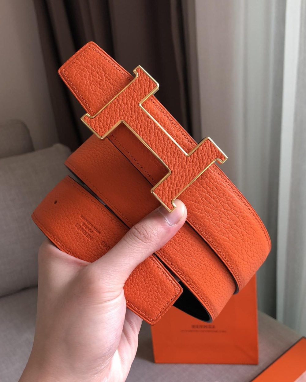 1:1 Replica Hermes H Guillochee Belt Buckle & Reversible Strap Orange For Women, Women Belt