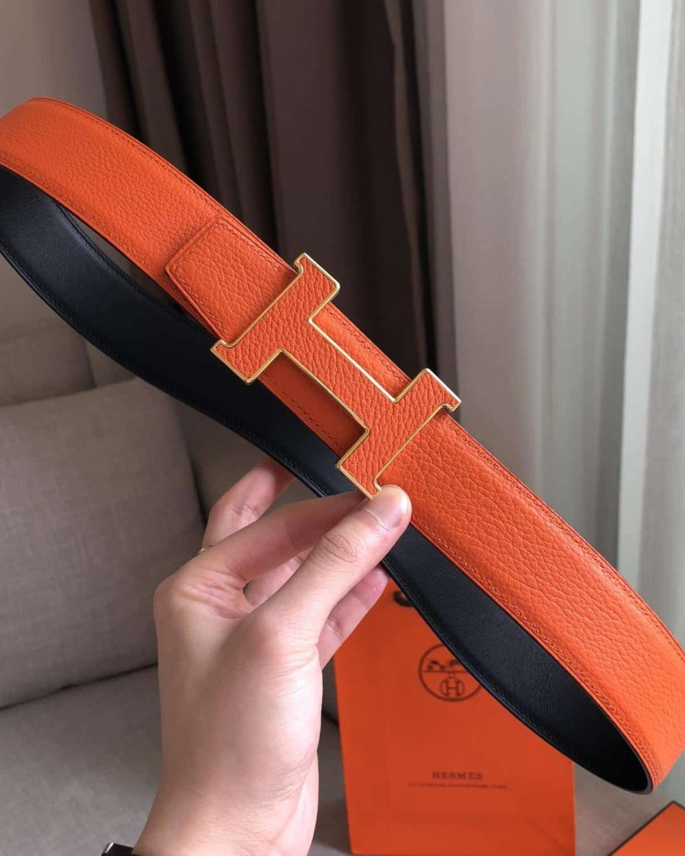 1:1 Replica Hermes H Guillochee Belt Buckle & Reversible Strap Orange For Women, Women Belt