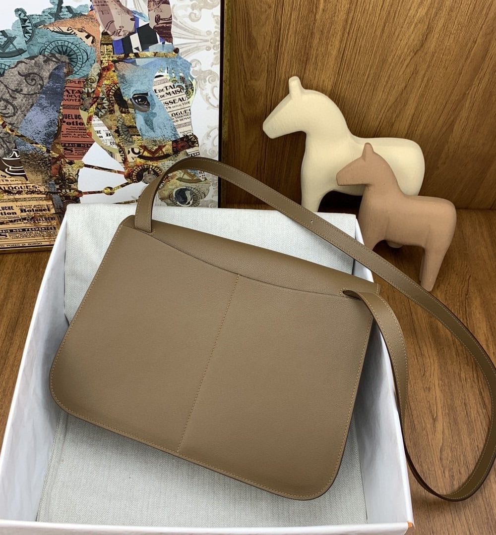 1:1 Replica Hermes Halzan 31 Brown, Silver Toned Hardware Bag For Women, Women's Handbags, Shoulder Bags 12.2in/31cm