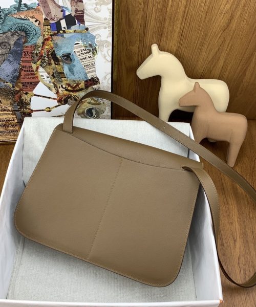 1:1 Replica Hermes Halzan 31 Brown, Silver Toned Hardware Bag For Women, Women's Handbags, Shoulder Bags 12.2in/31cm