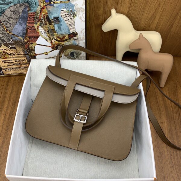 1:1 Replica Hermes Halzan 31 Brown, Silver Toned Hardware Bag For Women, Women's Handbags, Shoulder Bags 12.2in/31cm