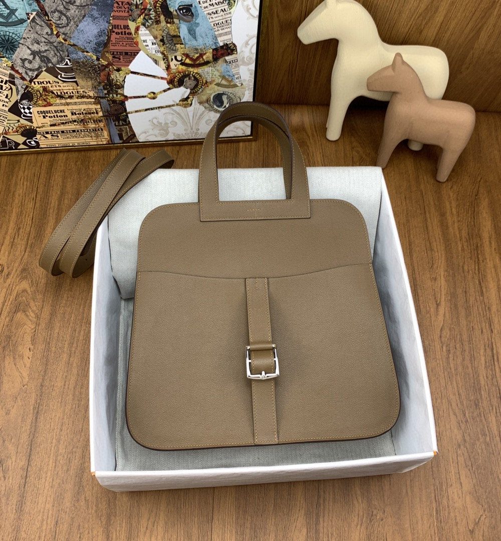 1:1 Replica Hermes Halzan 31 Brown, Silver Toned Hardware Bag For Women, Women's Handbags, Shoulder Bags 12.2in/31cm