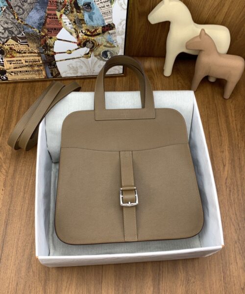 1:1 Replica Hermes Halzan 31 Brown, Silver Toned Hardware Bag For Women, Women's Handbags, Shoulder Bags 12.2in/31cm