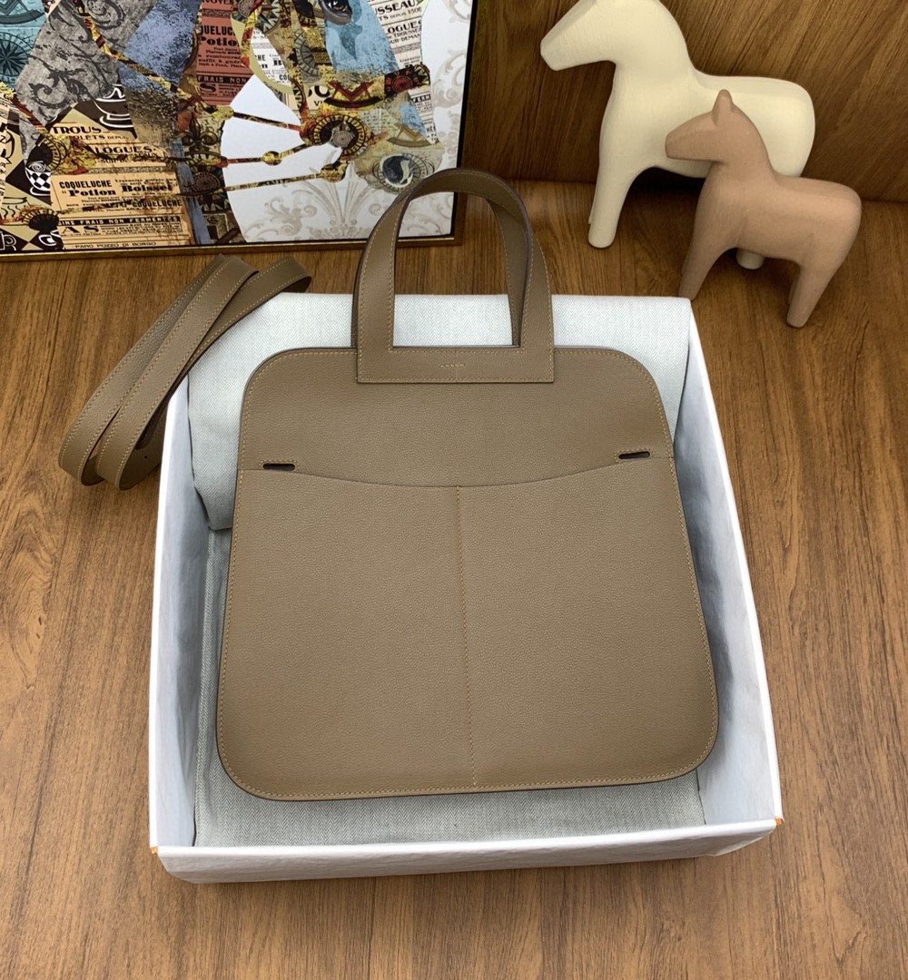 1:1 Replica Hermes Halzan 31 Brown, Silver Toned Hardware Bag For Women, Women's Handbags, Shoulder Bags 12.2in/31cm