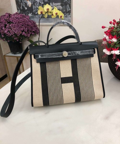 1:1 Replica Hermes Herbag Zip Bag Black/Brown/Red For Women 31cm / 12.2in