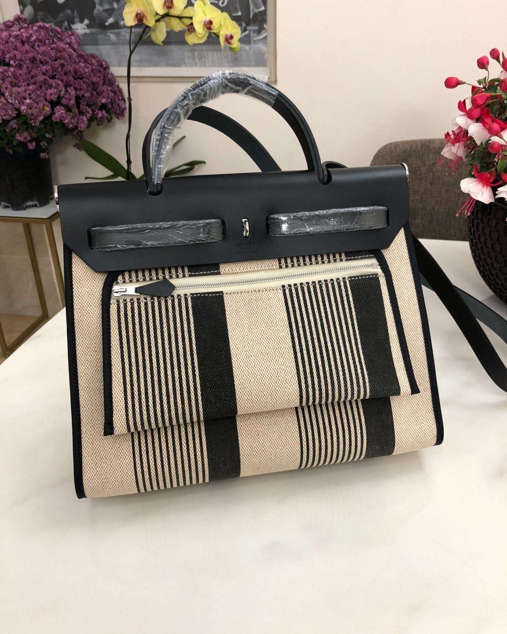 1:1 Replica Hermes Herbag Zip Bag Black/Brown/Red For Women 31cm / 12.2in