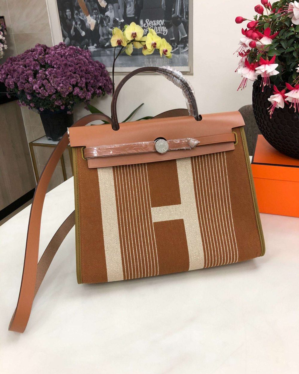 1:1 Replica Hermes Herbag Zip Bag Black/Brown/Red For Women 31cm / 12.2in