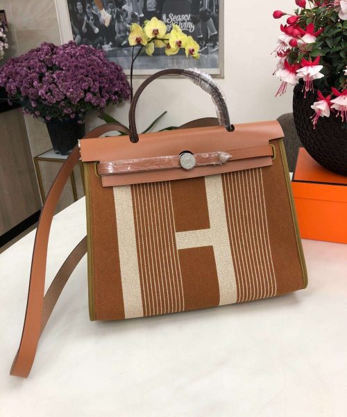 1:1 Replica Hermes Herbag Zip Bag Black/Brown/Red For Women 31cm / 12.2in