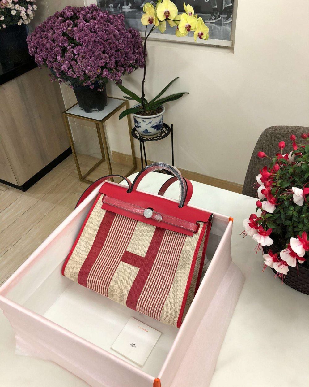 1:1 Replica Hermes Herbag Zip Bag Black/Brown/Red For Women 31cm / 12.2in