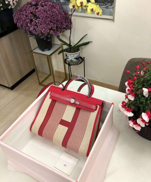 1:1 Replica Hermes Herbag Zip Bag Black/Brown/Red For Women 31cm / 12.2in