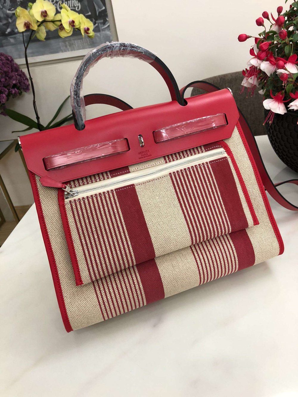 1:1 Replica Hermes Herbag Zip Bag Black/Brown/Red For Women 31cm / 12.2in - Image 26