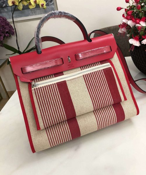 1:1 Replica Hermes Herbag Zip Bag Black/Brown/Red For Women 31cm / 12.2in