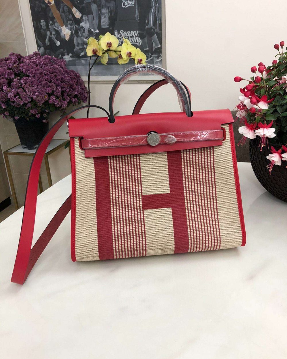 1:1 Replica Hermes Herbag Zip Bag Black/Brown/Red For Women 31cm / 12.2in