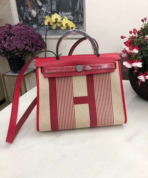 1:1 Replica Hermes Herbag Zip Bag Black/Brown/Red For Women 31cm / 12.2in