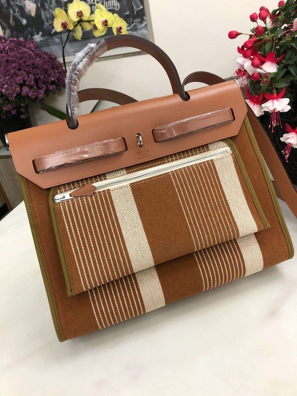 1:1 Replica Hermes Herbag Zip Bag Black/Brown/Red For Women 31cm / 12.2in - Image 14