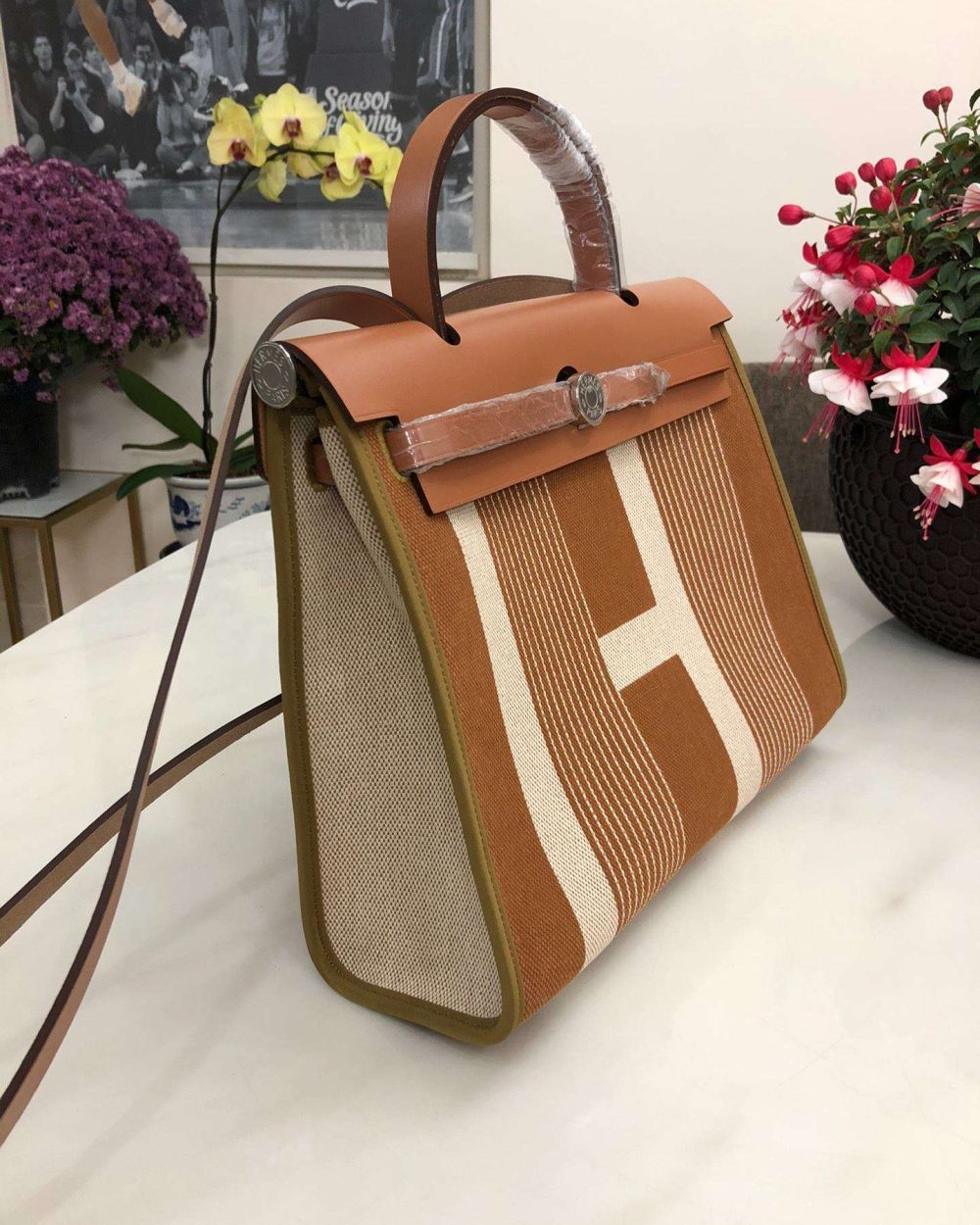 1:1 Replica Hermes Herbag Zip Bag Black/Brown/Red For Women 31cm / 12.2in