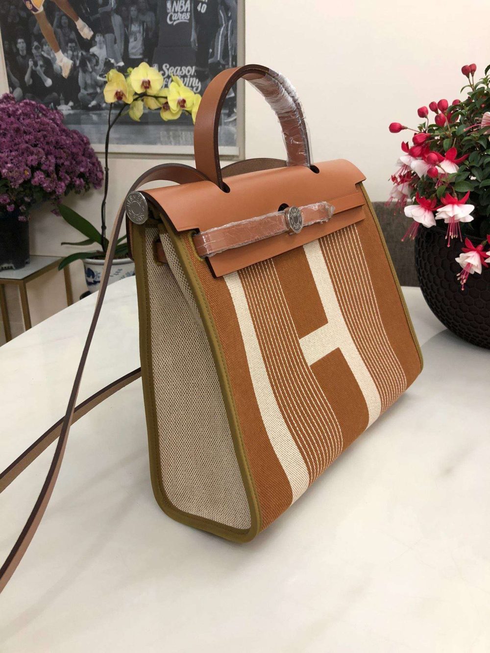 1:1 Replica Hermes Herbag Zip Bag Black/Brown/Red For Women 31cm / 12.2in - Image 12