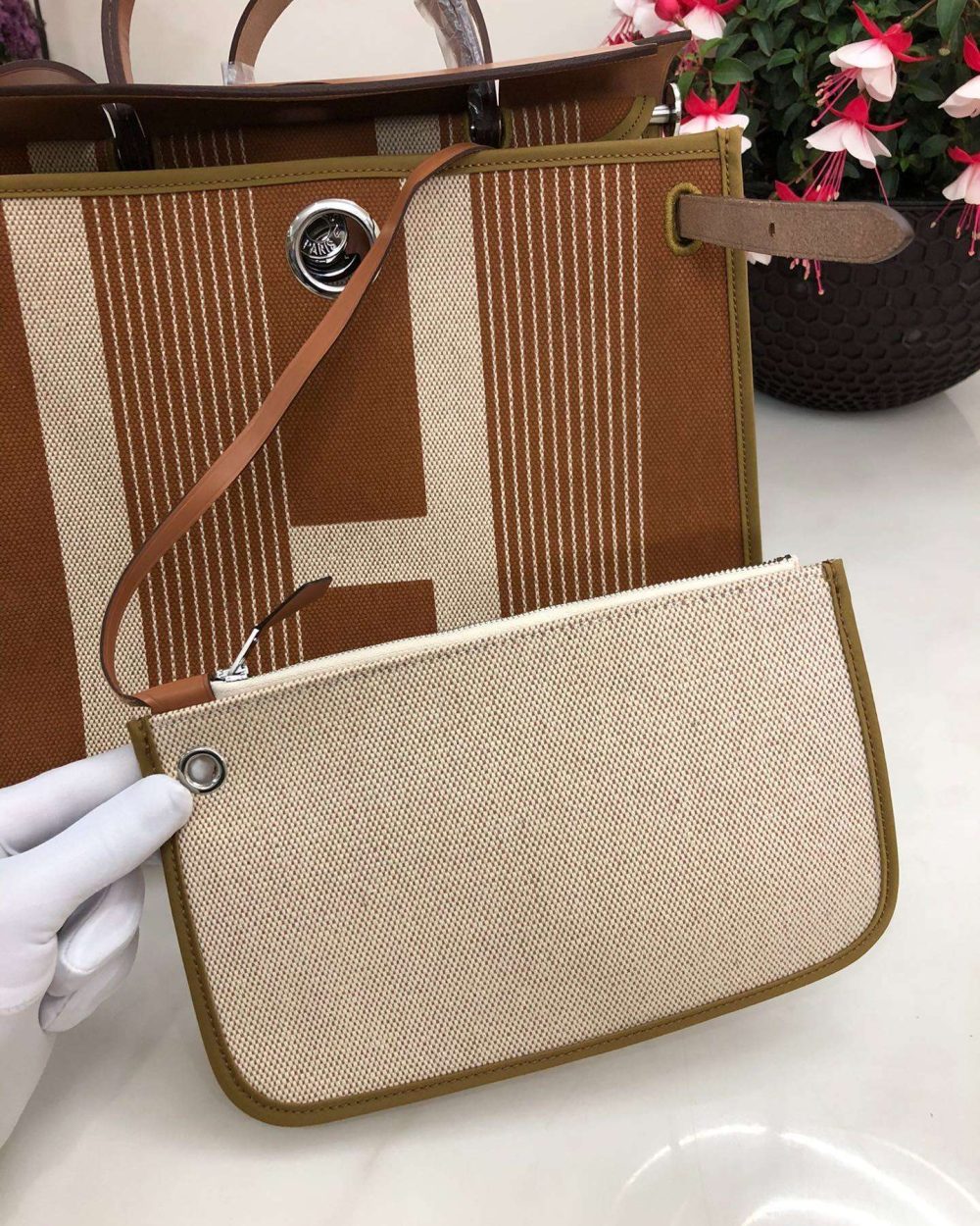 1:1 Replica Hermes Herbag Zip Bag Black/Brown/Red For Women 31cm / 12.2in