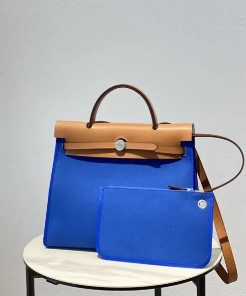 1:1 Replica Hermes Herbag Zip Bag Blue, Silver Toned Hardware Bag For Women, Women's Handbags, Shoulder Bags 12.2in/31cm