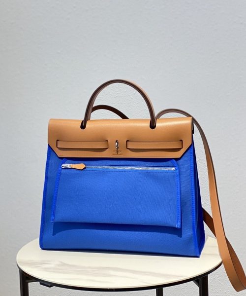 1:1 Replica Hermes Herbag Zip Bag Blue, Silver Toned Hardware Bag For Women, Women's Handbags, Shoulder Bags 12.2in/31cm