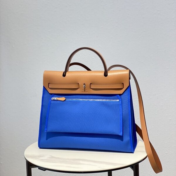1:1 Replica Hermes Herbag Zip Bag Blue, Silver Toned Hardware Bag For Women, Women's Handbags, Shoulder Bags 12.2in/31cm